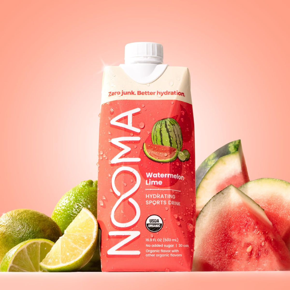NOOMA Hydrating Sports Drink – Watermelon Lime, Organic Coconut Water, 30 Calories, 505 mg Electrolytes | 12 Pack (16.9 oz each)