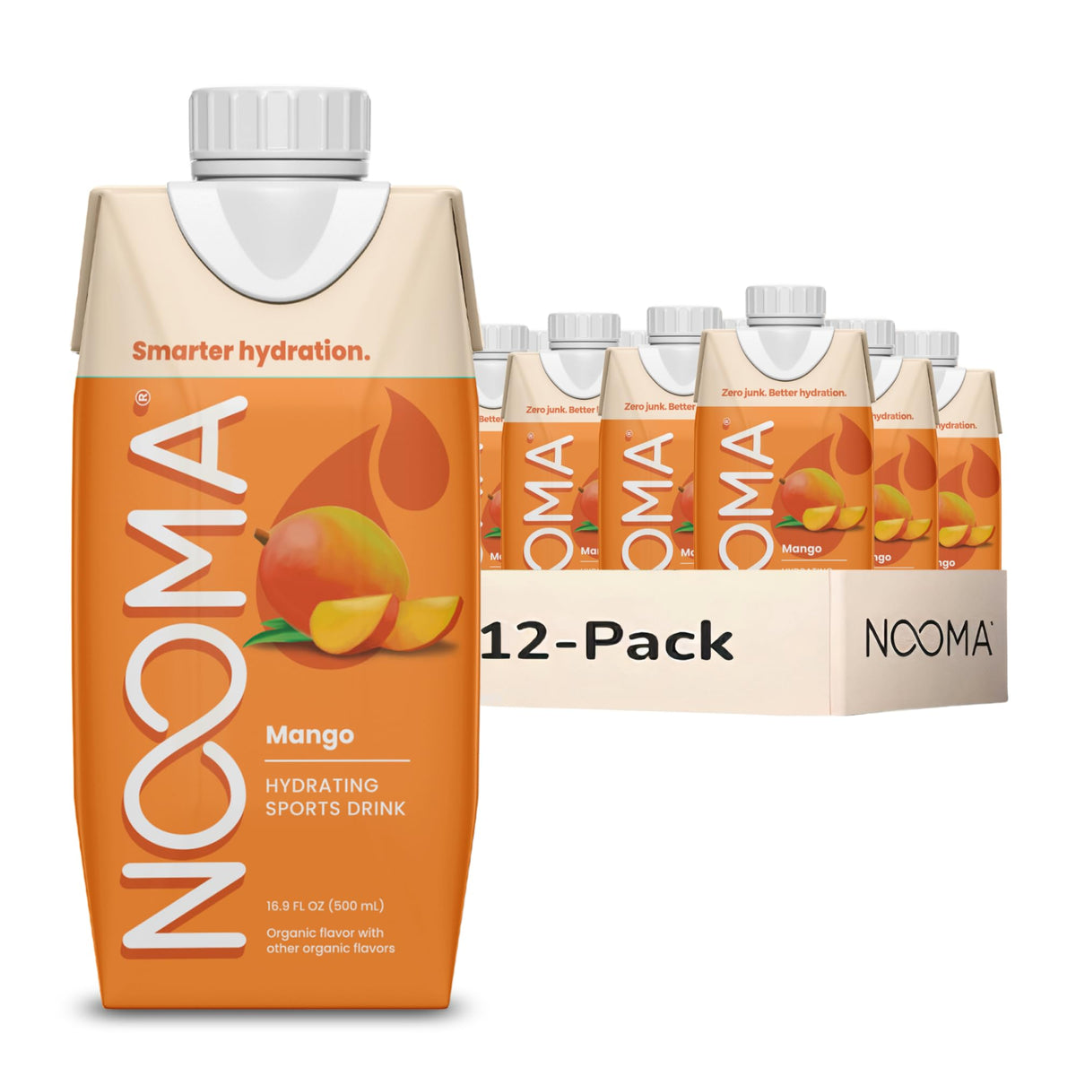 NOOMA Organic Electrolyte Sports Drink – Mango, 16.9oz, Pack of 12 | No Added Sugar, 30 Calories