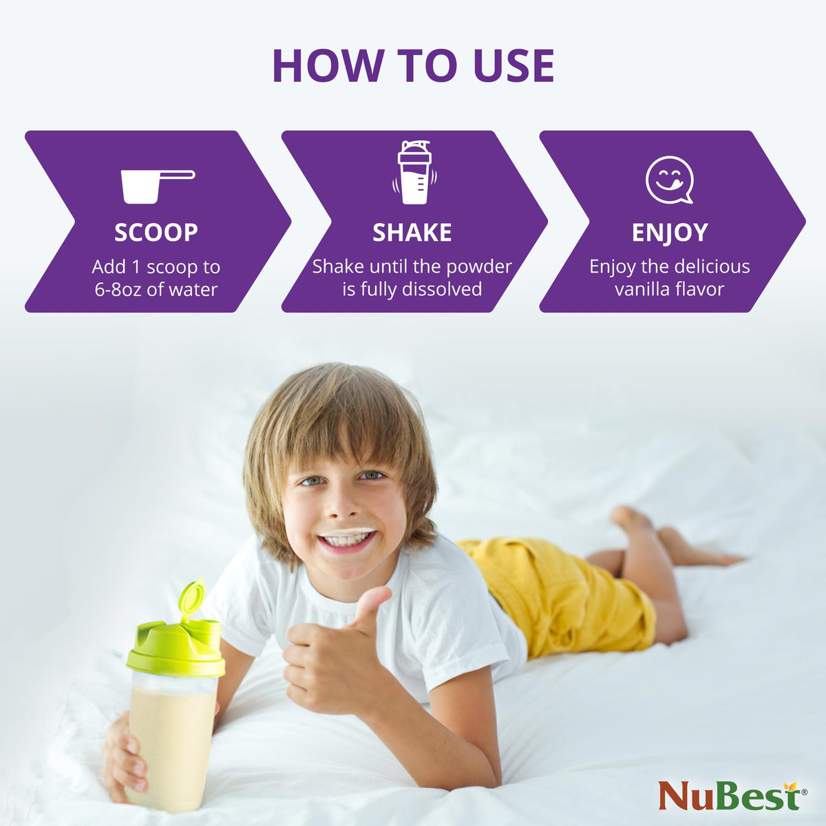 NuBest Tall Vanilla Plant-Based Protein Powder for Kids & Teens – 10 Servings, Probiotics, Omega 3-6-9, Vitamin D3 + K2, Calcium