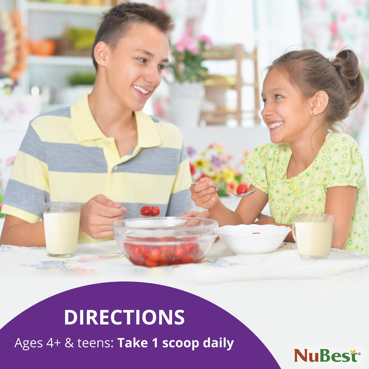 NuBest Tall Vanilla Plant-Based Protein Powder for Kids & Teens – 10 Servings, Probiotics, Omega 3-6-9, Vitamin D3 + K2, Calcium