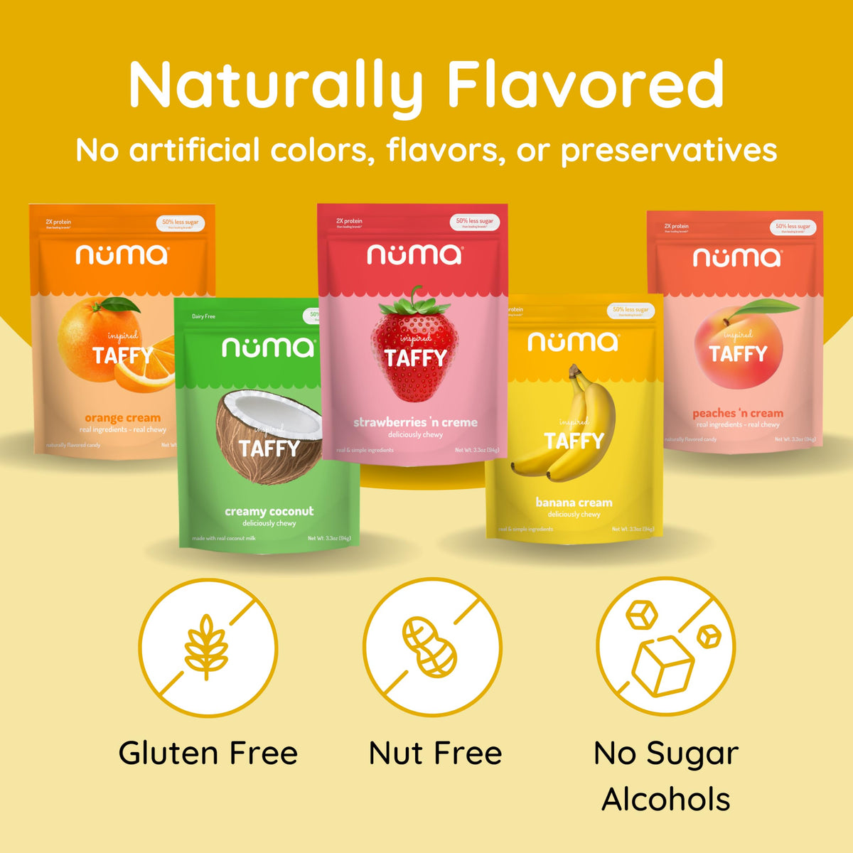 Numa Foods Nutritious Chewy & Creamy Candy Variety Pack – Low Sugar, All-Natural, Gluten Free, High Protein