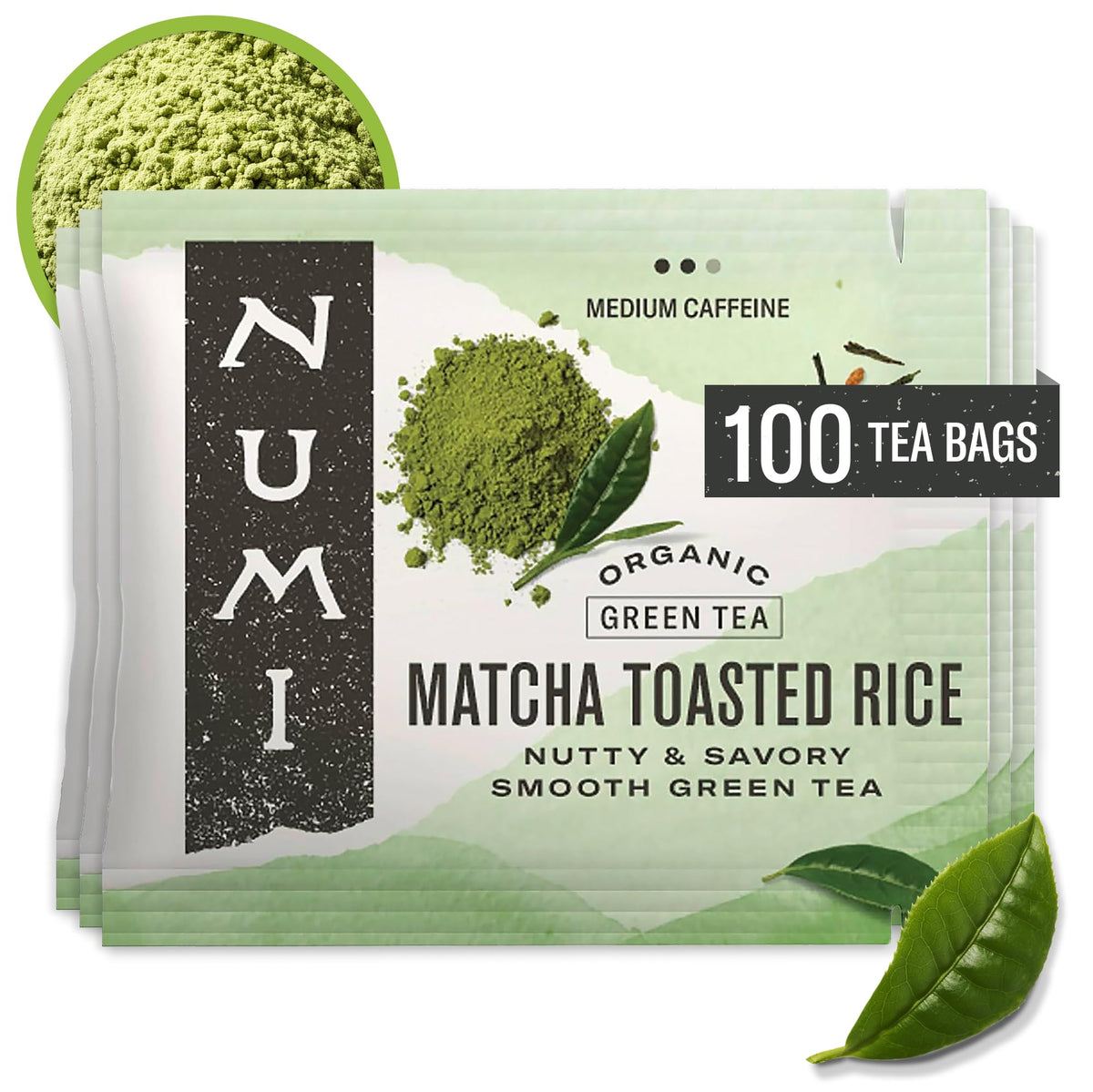 Numi Organic Matcha Toasted Rice Tea – 100 Tea Bags | Genmaicha with Matcha