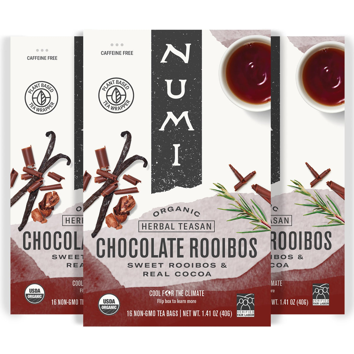 Numi Organic Chocolate Rooibos Tea – 48 Tea Bags with Cocoa, Honeybush & Vanilla