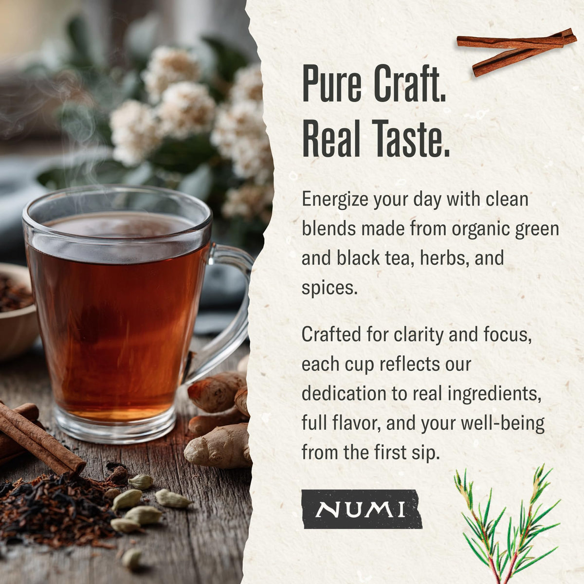 Numi Organic Rooibos Chai Tea - Caffeine-Free, 100 Tea Bags