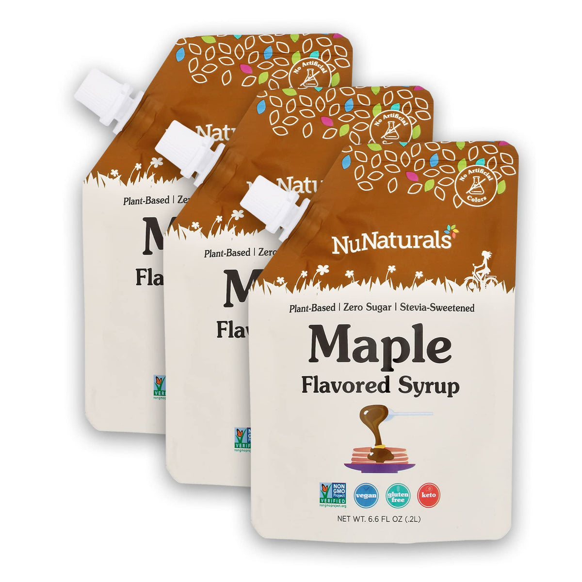 NuNaturals Stevia Syrup – Sugar-Free Maple Flavor, Zero Calories, 3-Pack (6.6oz each)