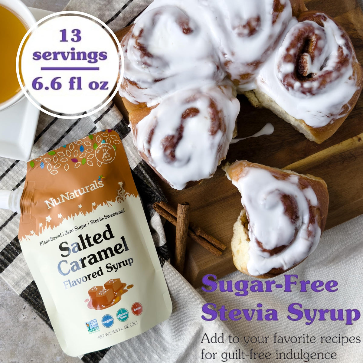 NuNaturals Stevia Syrup – Sugar-Free Salted Caramel, Zero Calorie, 6.6 oz (3-Pack)