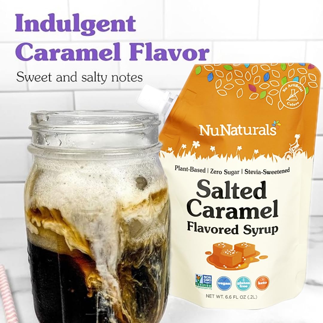 NuNaturals Stevia Syrup – Sugar-Free Salted Caramel, Zero Calorie, 6.6 oz (3-Pack)