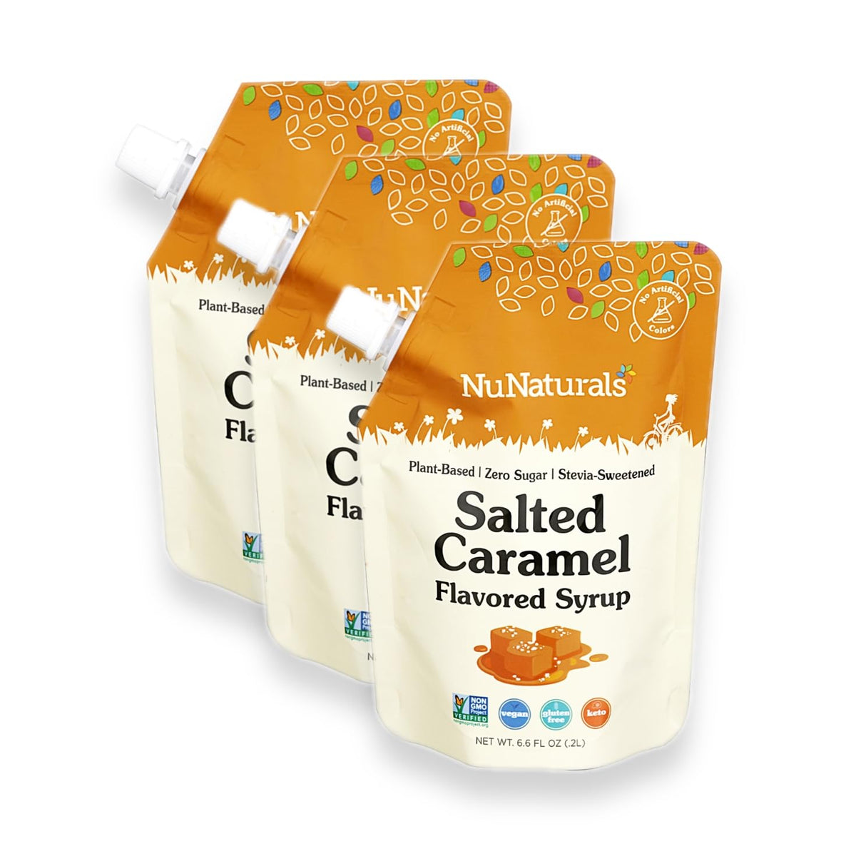 NuNaturals Stevia Syrup – Sugar-Free Salted Caramel, Zero Calorie, 6.6 oz (3-Pack)