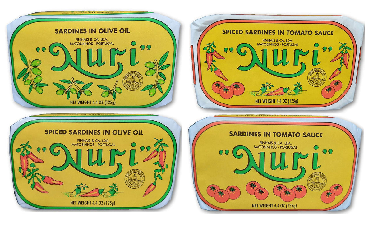 NURI Portuguese Sardines Variety Pack – 4-Can Gourmet Bundle