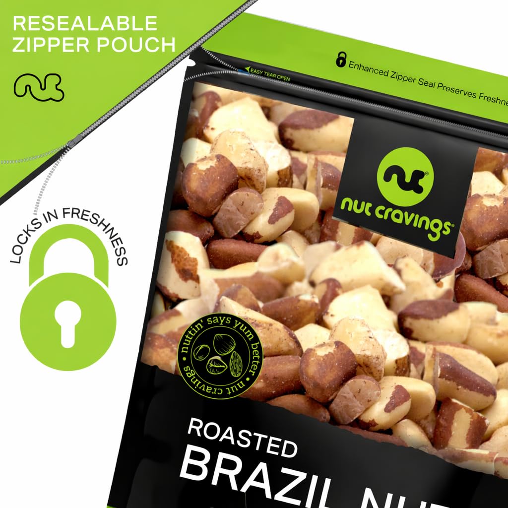 Nut Cravings Brazil Nuts Roasted & Unsalted — No Shell, Whole (16oz) | Fresh Resealable Bag