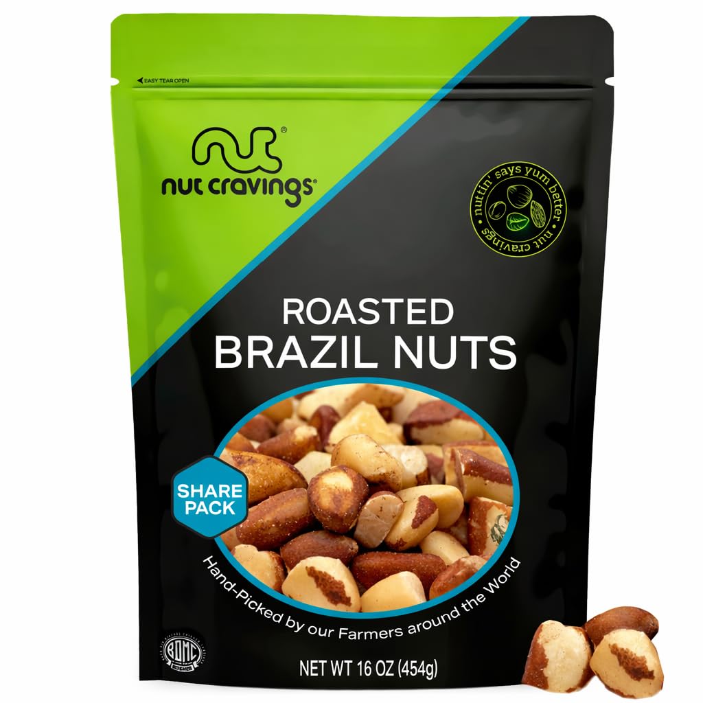 Nut Cravings Brazil Nuts Roasted & Unsalted — No Shell, Whole (16oz) | Fresh Resealable Bag