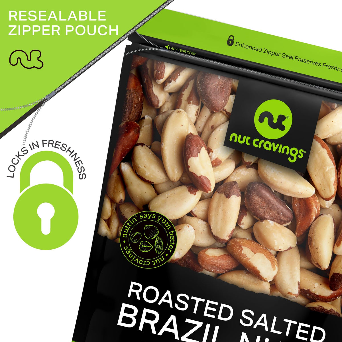 Nut Cravings Brazil Nuts – Roasted & Salted, No Shell, 16oz