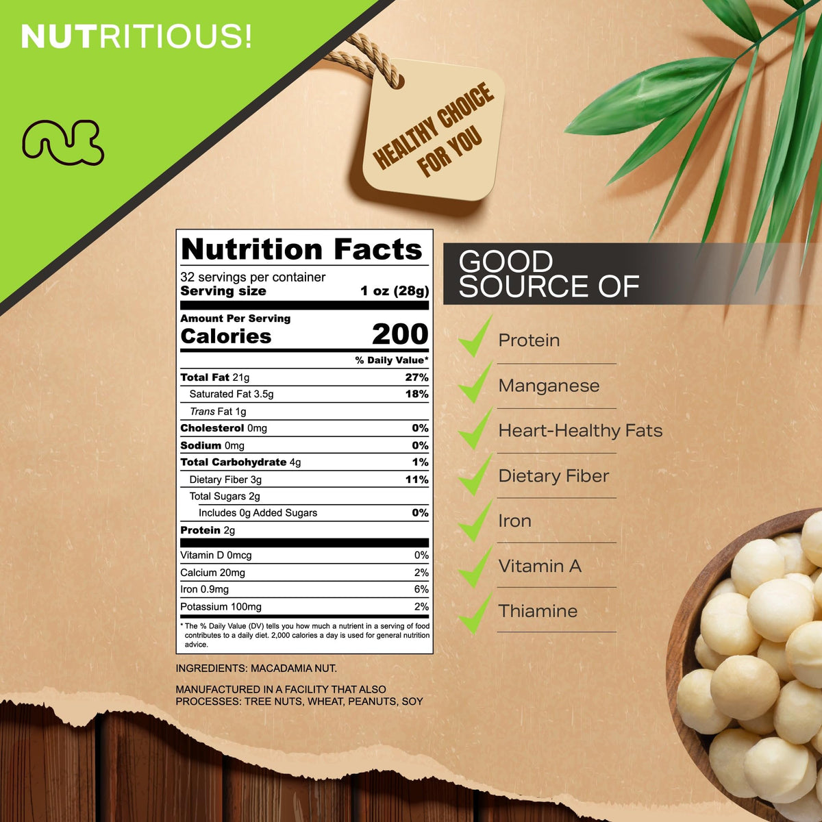 Nut Cravings Roasted Macadamia Nuts - No Shell, 32oz (2 lb) Bulk in Resealable Bag