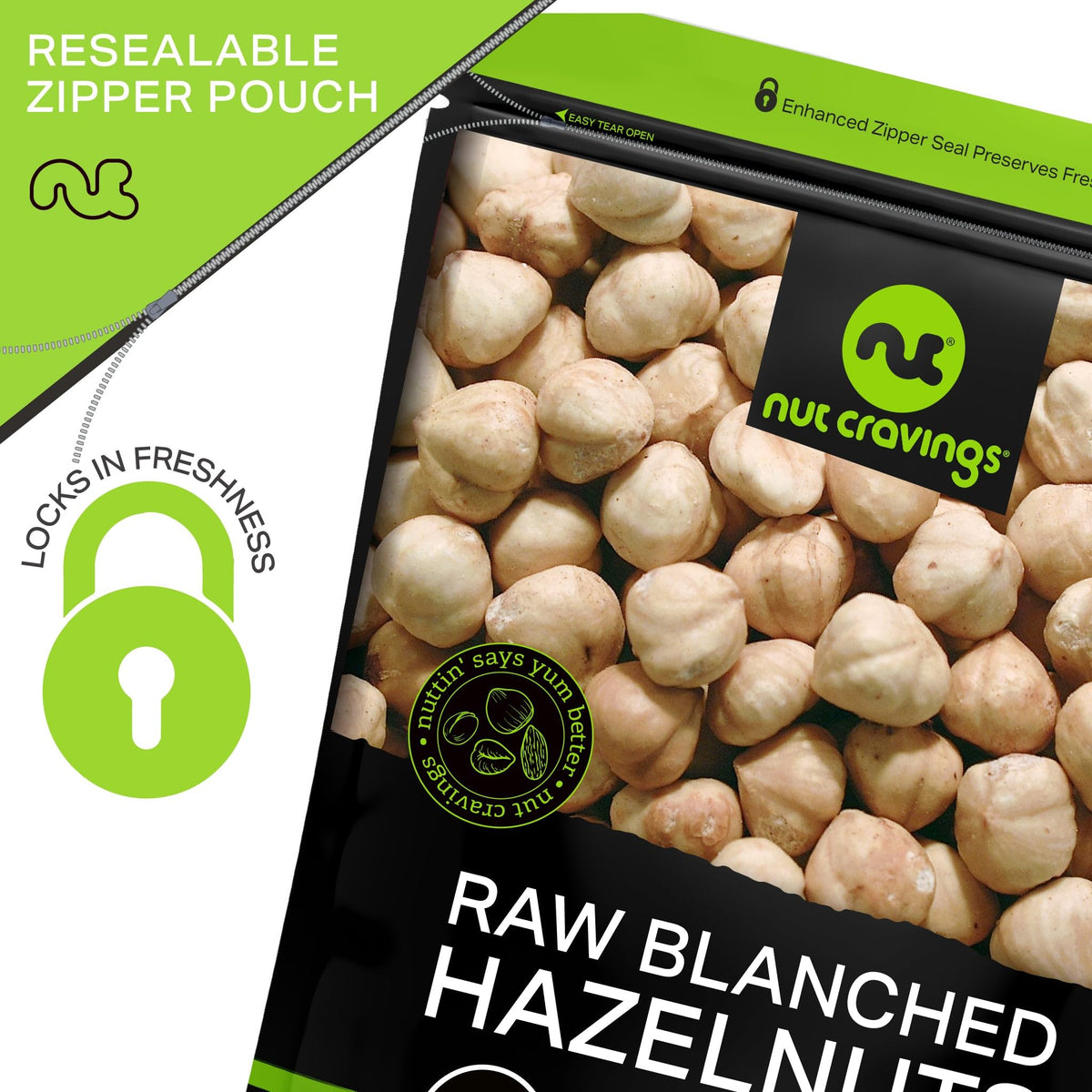 Nut Cravings Blanched Hazelnuts (16oz) – Unsalted, Shelled, Resealable Bag