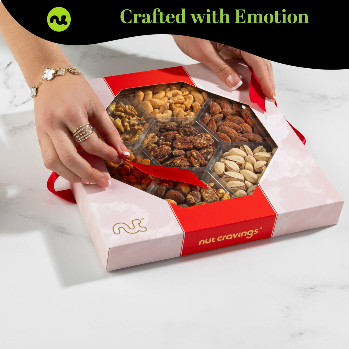 Nut Cravings Mother's Day Gift Box — 7-Nuts Assortment in Red & Gold (1 lb) Kosher