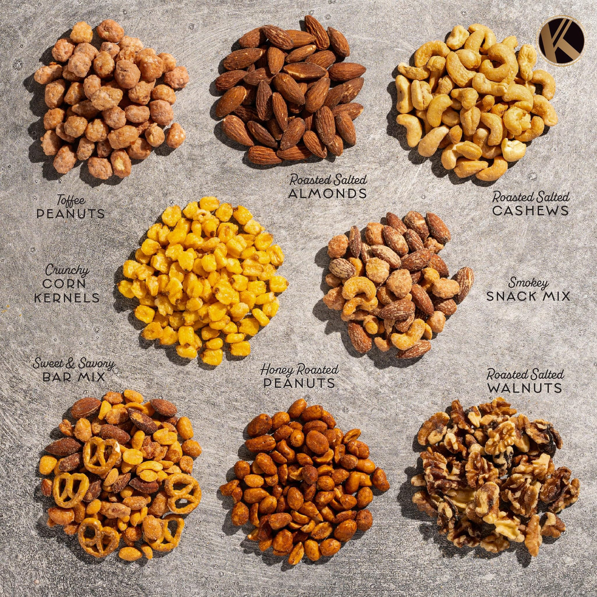 Nut Cravings KREMERY Mother's Day Treats Gift Basket — 9 Gourmet Nuts & Pretzels in Seagrass Tray, Kosher