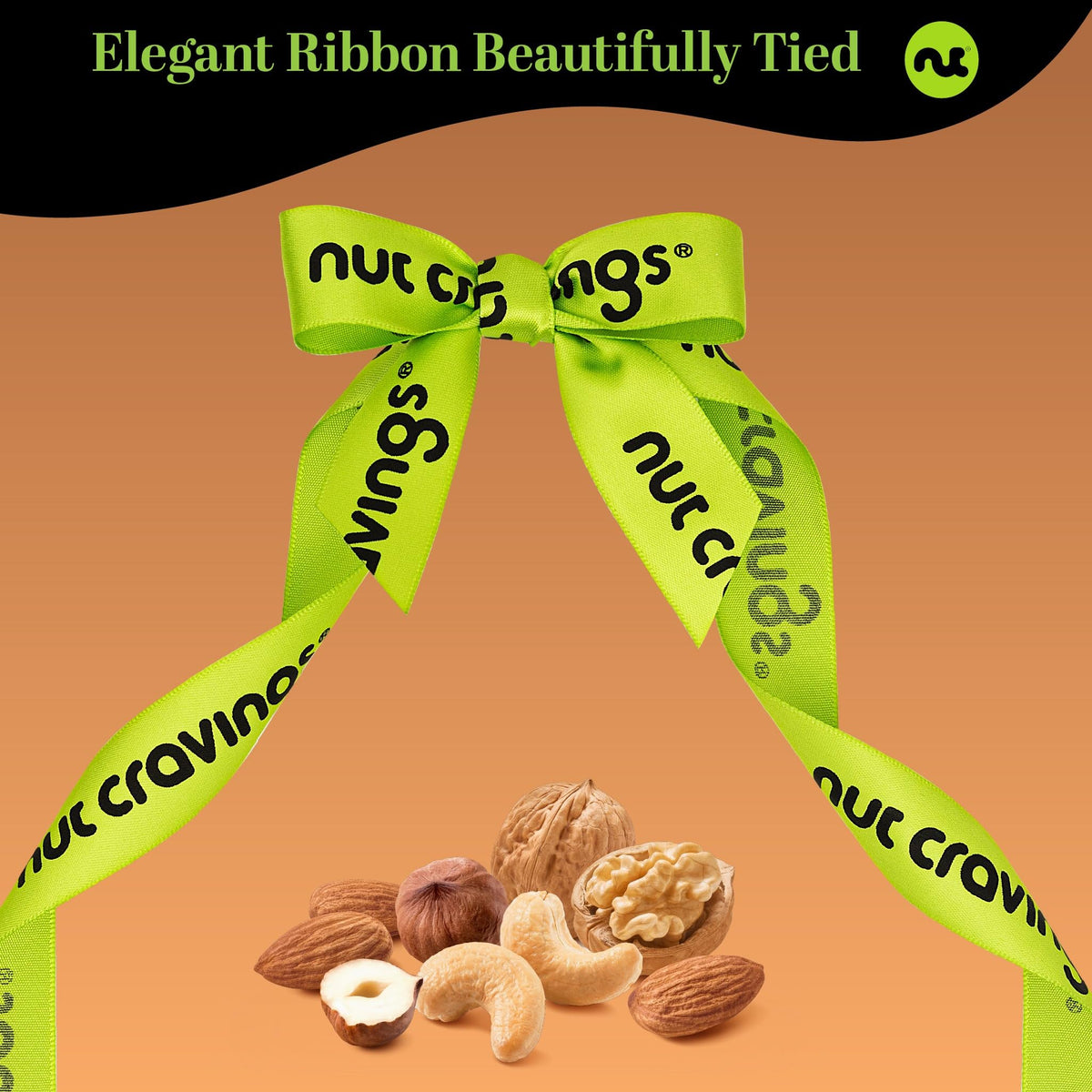 Nut Cravings Mother's Day Mixed Nuts Gift Basket — Reusable Wood Tray, Green Ribbon, 12 Assortments | Kosher