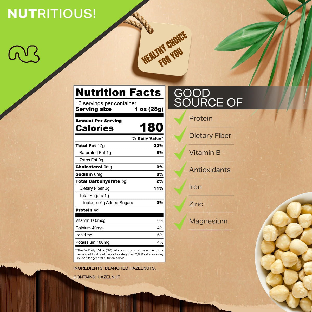 Nut Cravings Blanched Hazelnuts (16oz) – Unsalted, Shelled, Resealable Bag