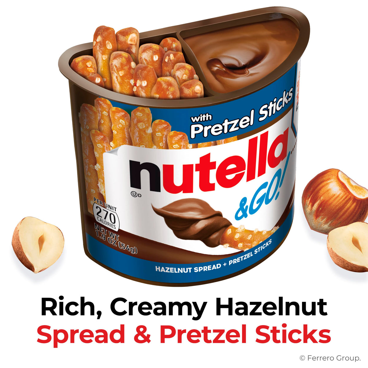 Nutella & GO! Chocolate Hazelnut Spread with Cocoa + Pretzel Sticks – 12 Snack Packs (1.9 oz Each)