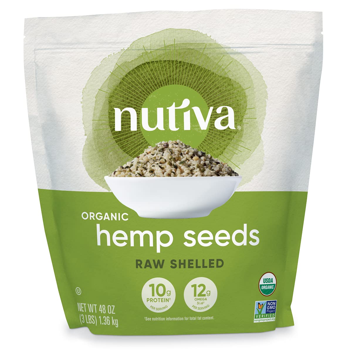 Nutiva Organic Raw Shelled Hemp Seed – 10g Protein, 12g Omegas per Serving, 48 oz