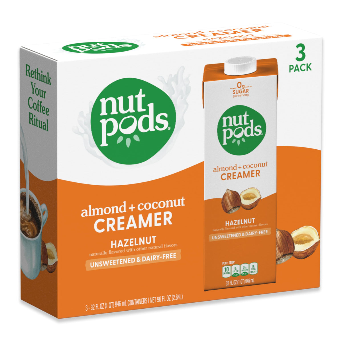 nutpods Unsweetened Hazelnut Dairy-Free Coffee Creamer - 32oz 3-Pack