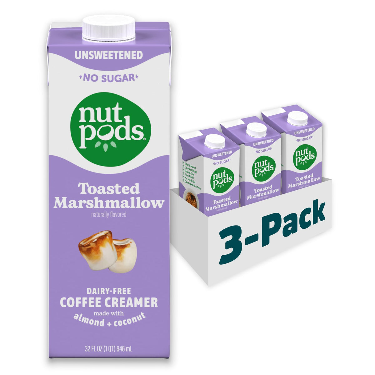 nutpods Unsweetened Toasted Marshmallow Dairy-Free Coffee Creamer – 32oz 3-Pack