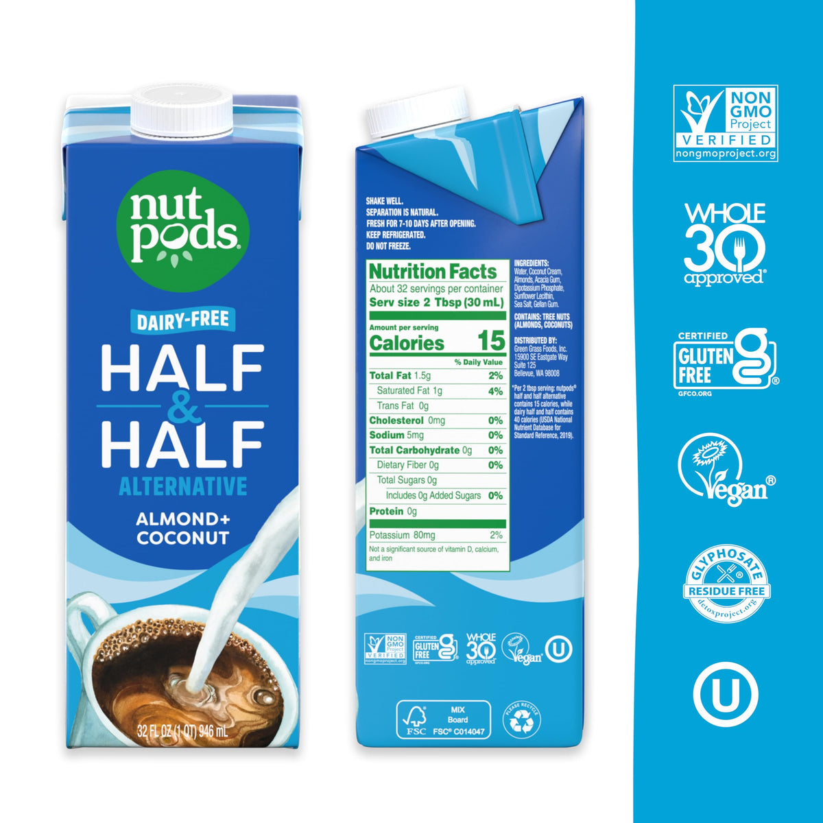 nutpods Unsweetened Half & Half Dairy-Free Coffee Creamer - Zero Sugar