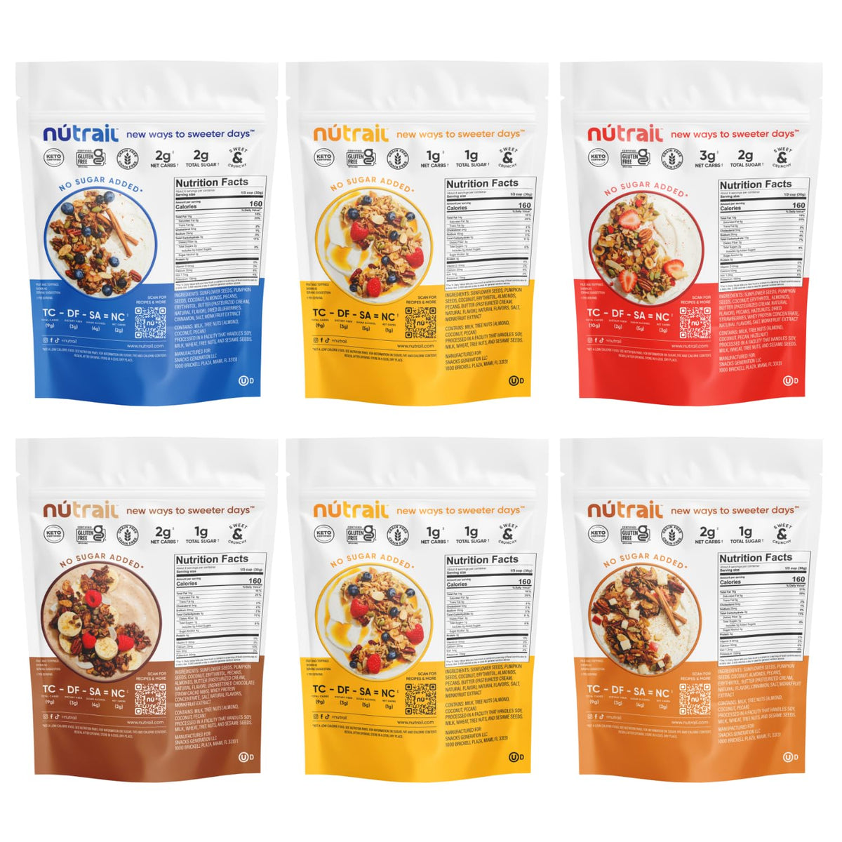 NuTrail Nut Granola Variety Pack No Sugar Added Gluten Free Grain Free Keto Low Carb 6 x 8 oz