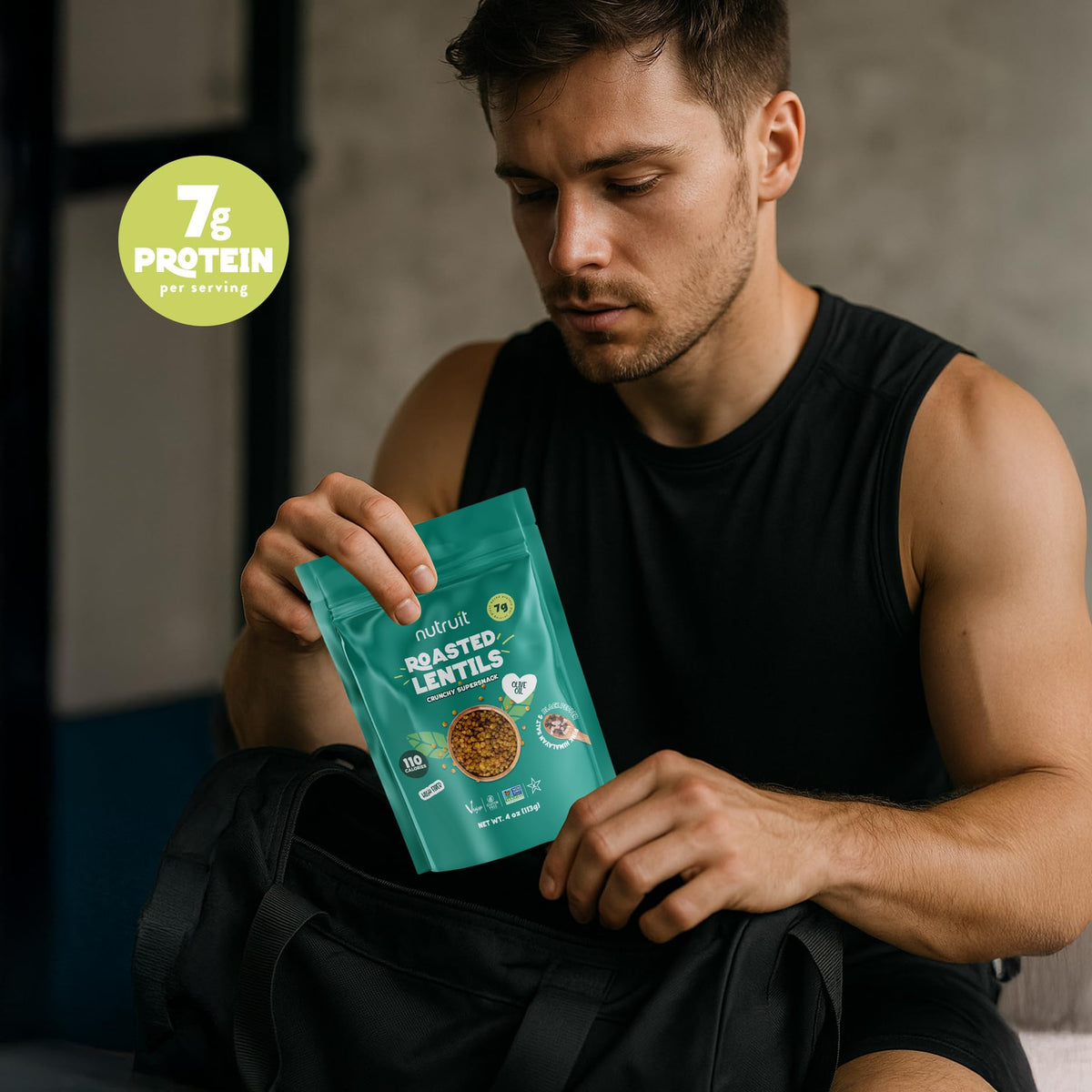 Nutruit Roasted Lentil Snacks — 8-Pack Box, Gluten-Free, High-Protein 7g, 110 Cal per Serving