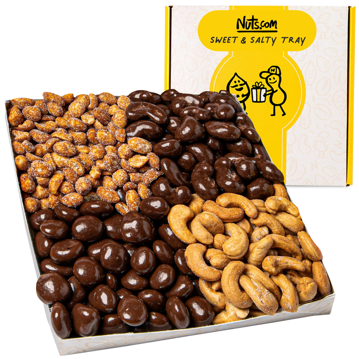 Nuts.com Sweet & Salty Gift Tray – 1.25 Lbs Nut Sampler: Roasted Cashews, Peanuts & Chocolate-Covered Raisins