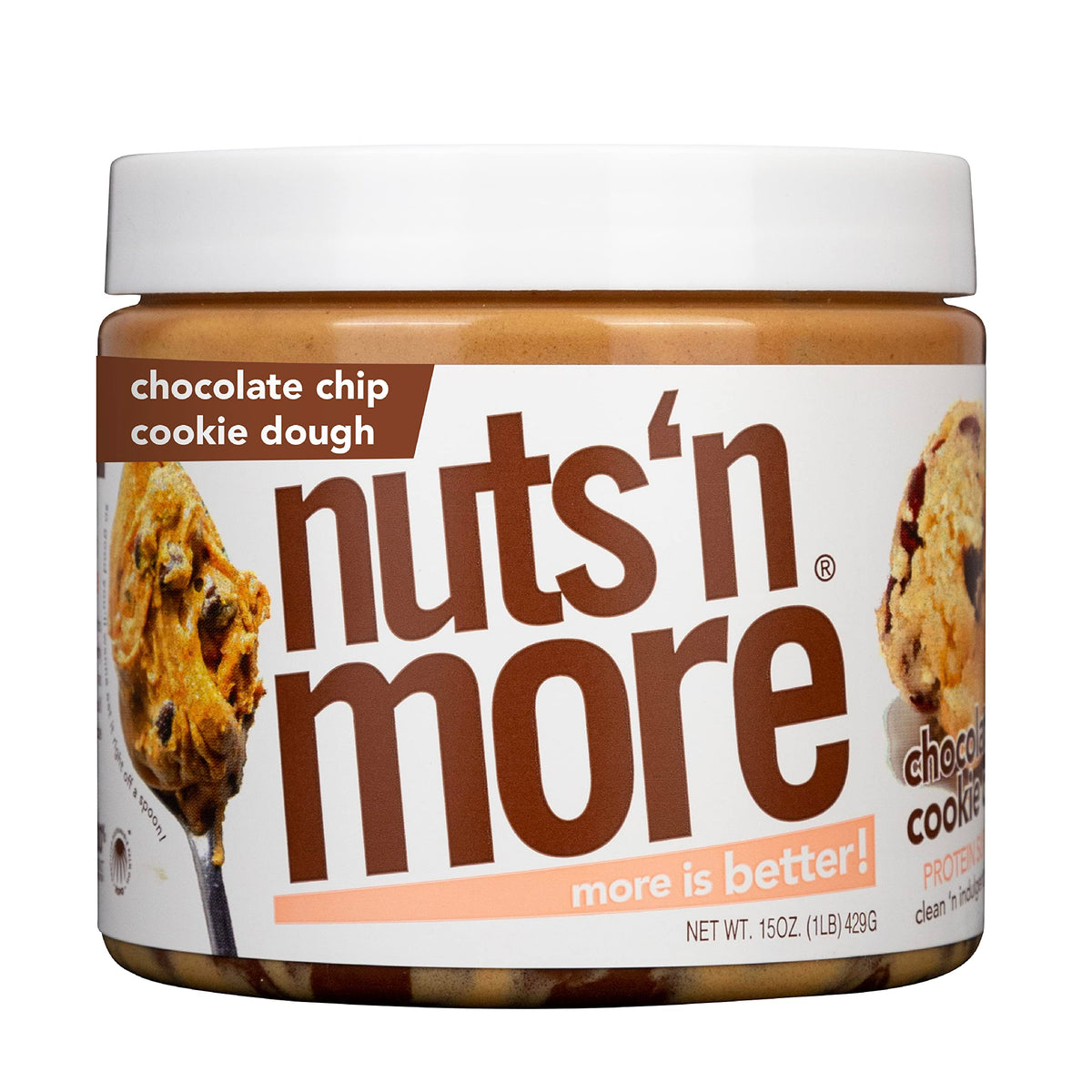Nuts N More Chocolate Chip Cookie Dough Peanut Butter Spread – 9g Protein, Low Sugar, Gluten Free (15oz)