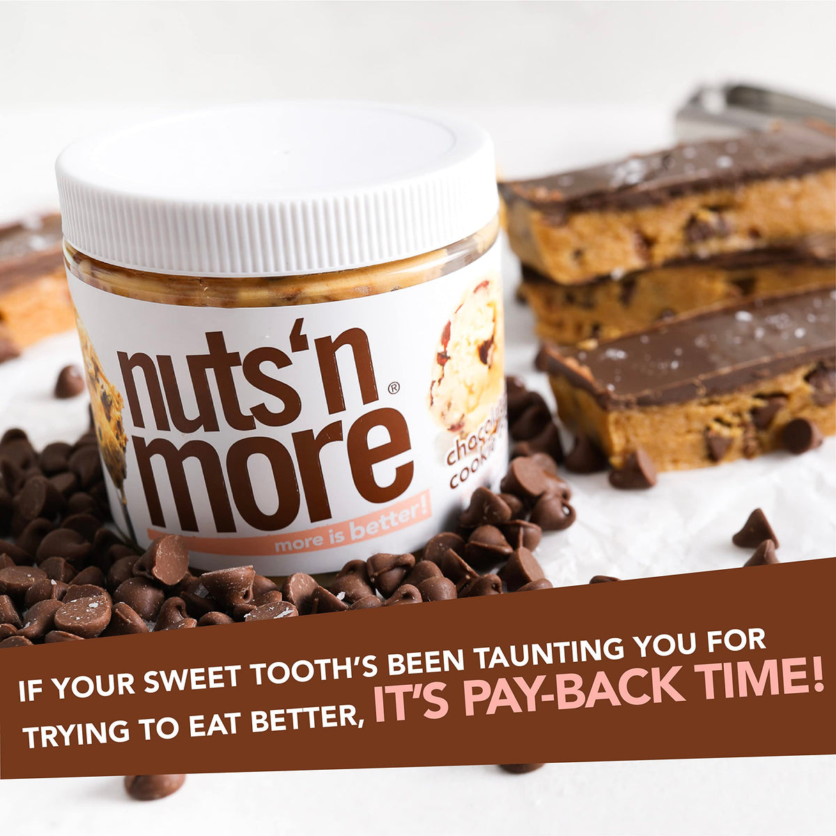Nuts N More Chocolate Chip Cookie Dough Peanut Butter Spread – 9g Protein, Low Sugar, Gluten Free (15oz)