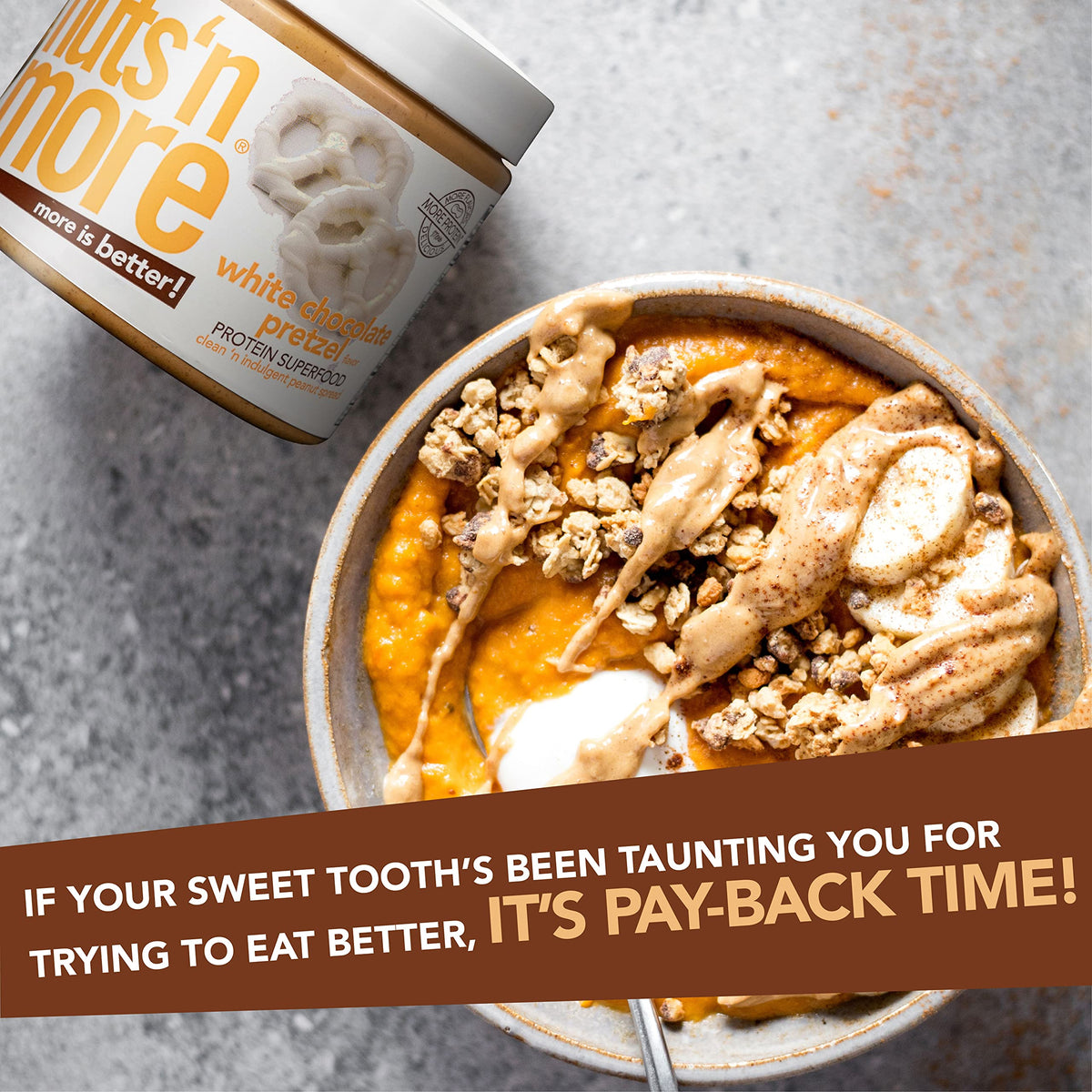 Nuts N More White Chocolate Pretzel Peanut Butter Spread - High Protein, Low Carb, Low Sugar, Gluten Free (15oz Jar)