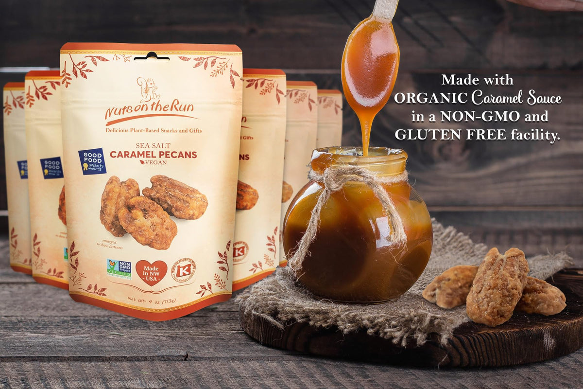 Sea Salt Caramel Pecans — Vegan, Kosher, Gluten-Free Pecan Pralines | 4oz (Pack of 6) – Satisfaction Guarantee
