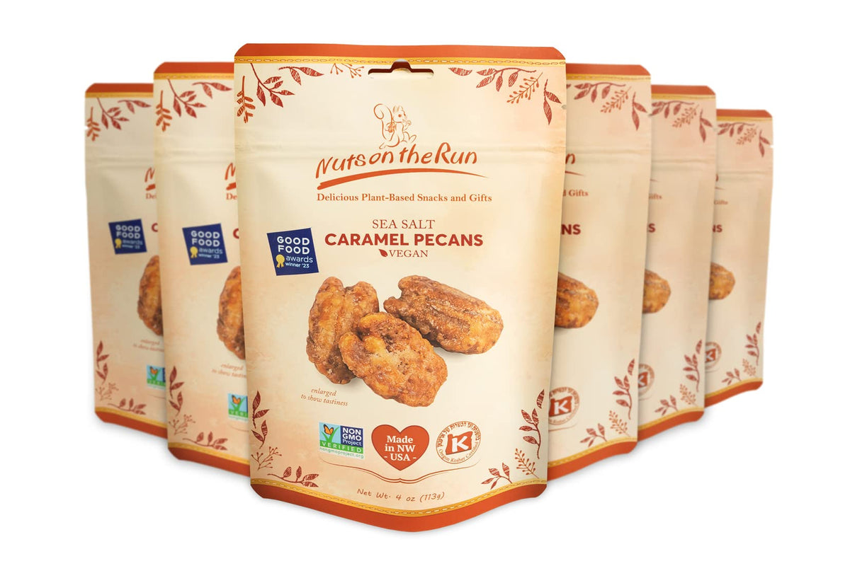 Sea Salt Caramel Pecans — Vegan, Kosher, Gluten-Free Pecan Pralines | 4oz (Pack of 6) – Satisfaction Guarantee