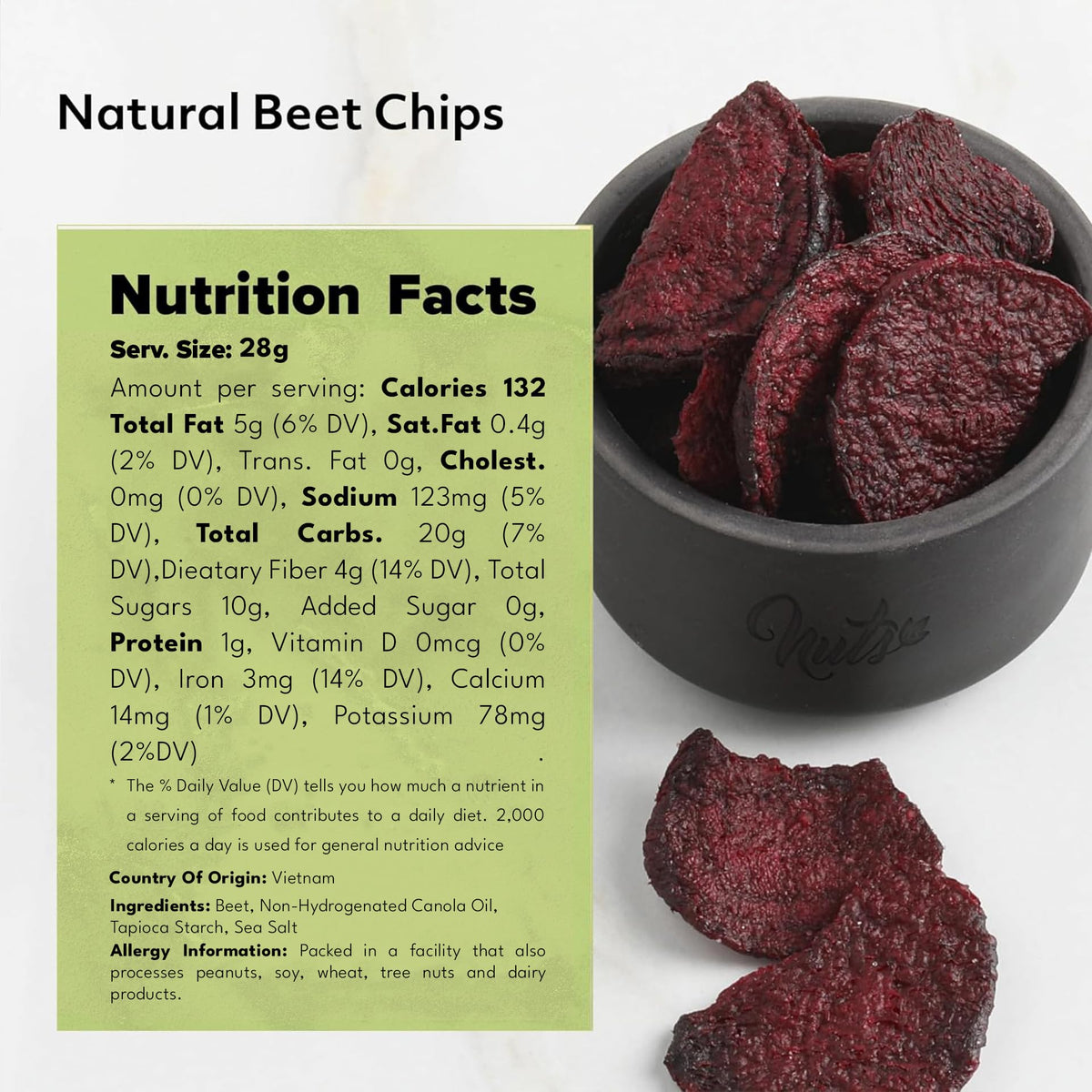NUTS U.S. Beet Chips – Sea-Salted, No Color Added, No Sugar Added, All Natural Bulk Chips (2.2 LBS)