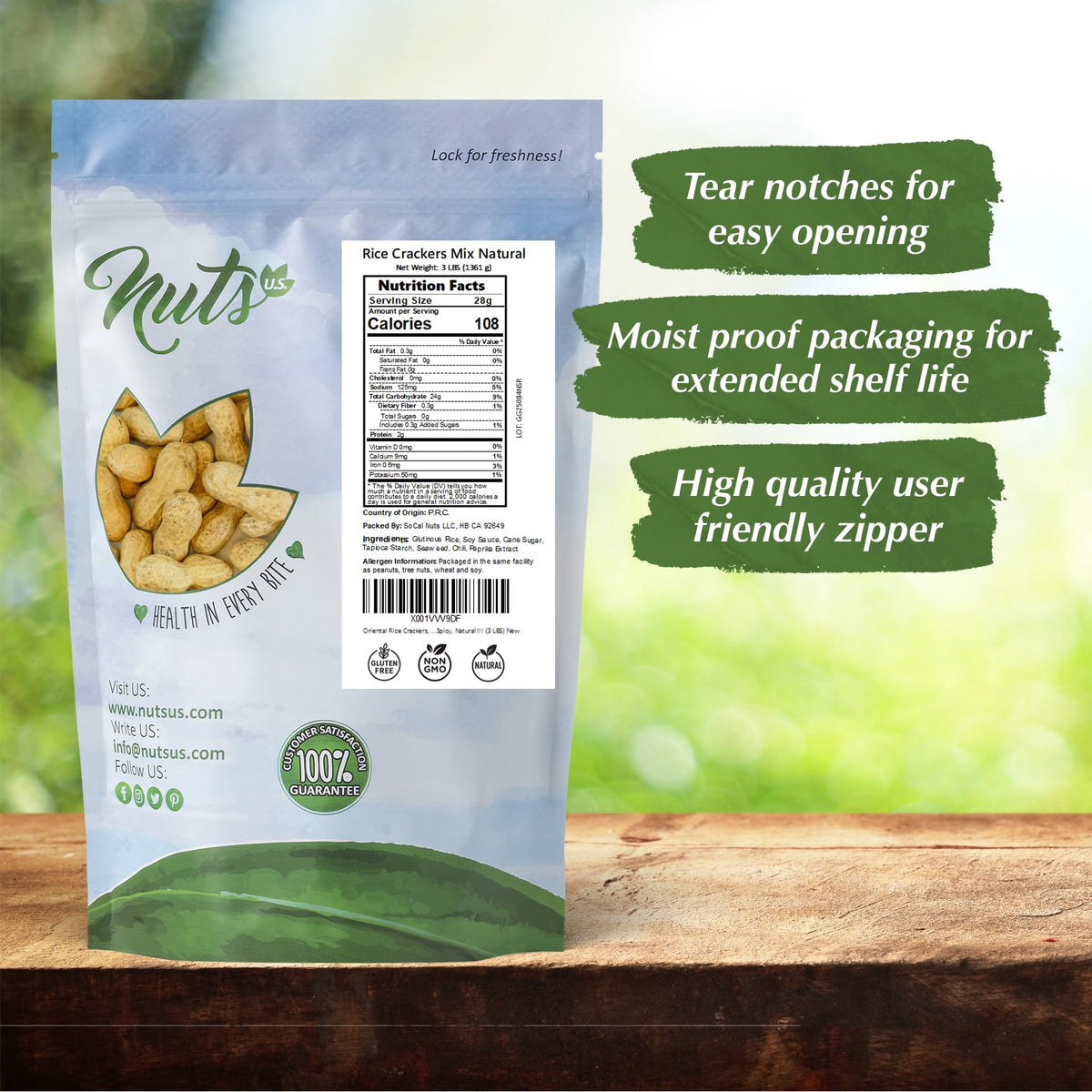 NUTS U.S. Oriental Rice Crackers – No Artificial Colors, Crunchy & Natural, Resealable Bag (4 LBS)