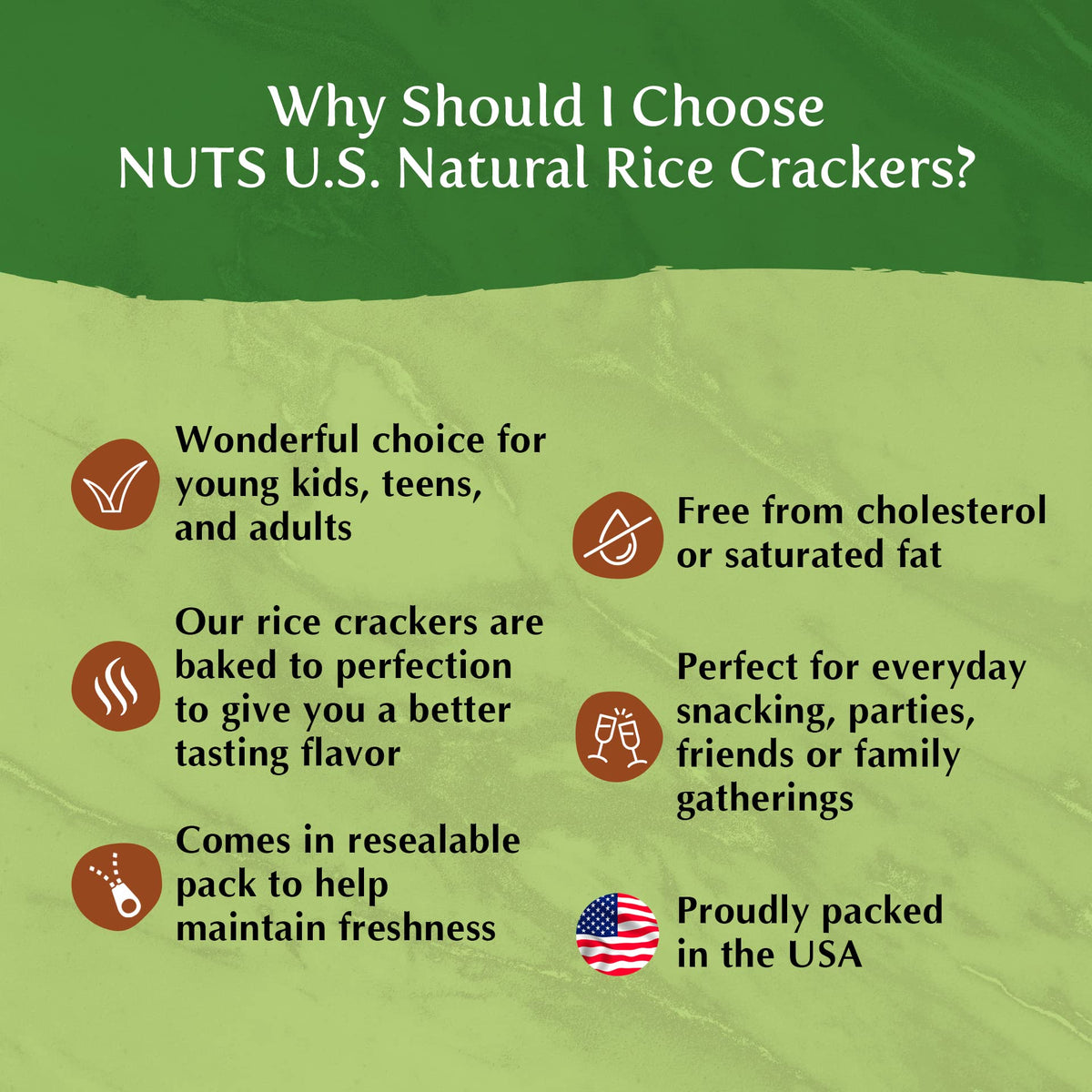NUTS U.S. Oriental Rice Crackers – No Artificial Colors, Crunchy & Natural, Resealable Bag (4 LBS)