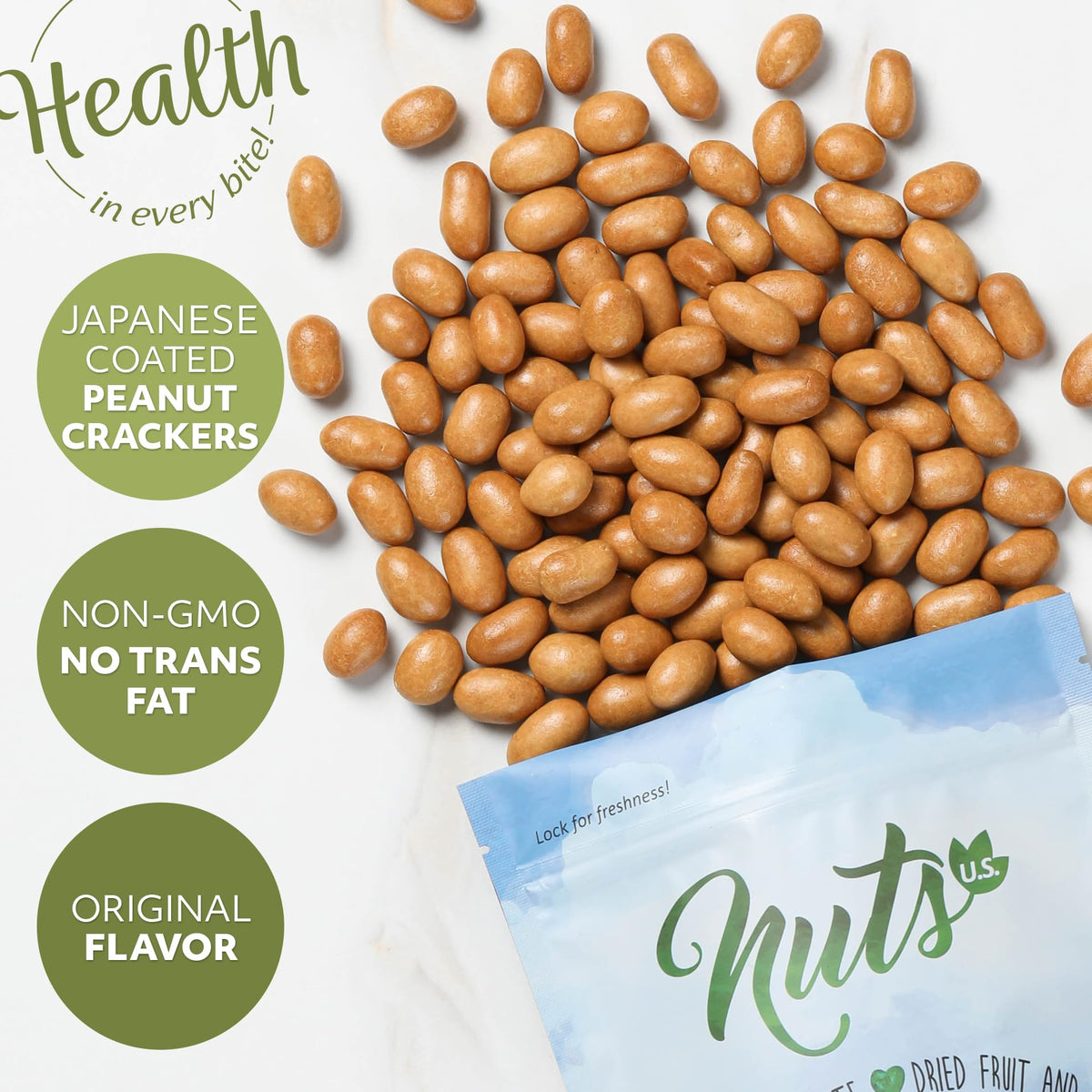NUTS U.S. Japanese Style Coated Peanuts Crackers – Original Flavor | No Trans Fat & Non-GMO | 3 LBS