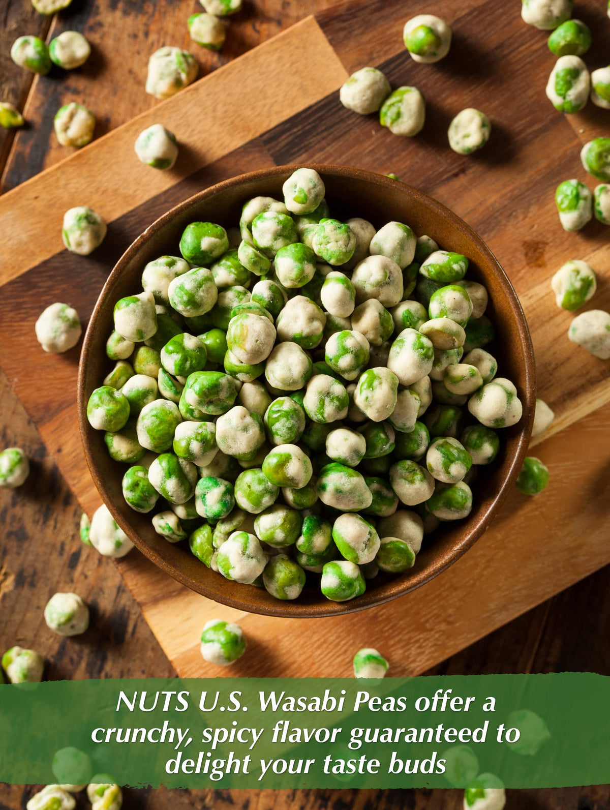 NUTS U.S. Wasabi-Coated Green Peas – Vegan, Premium Quality Crunchy & Spicy Snack (3 LBS)