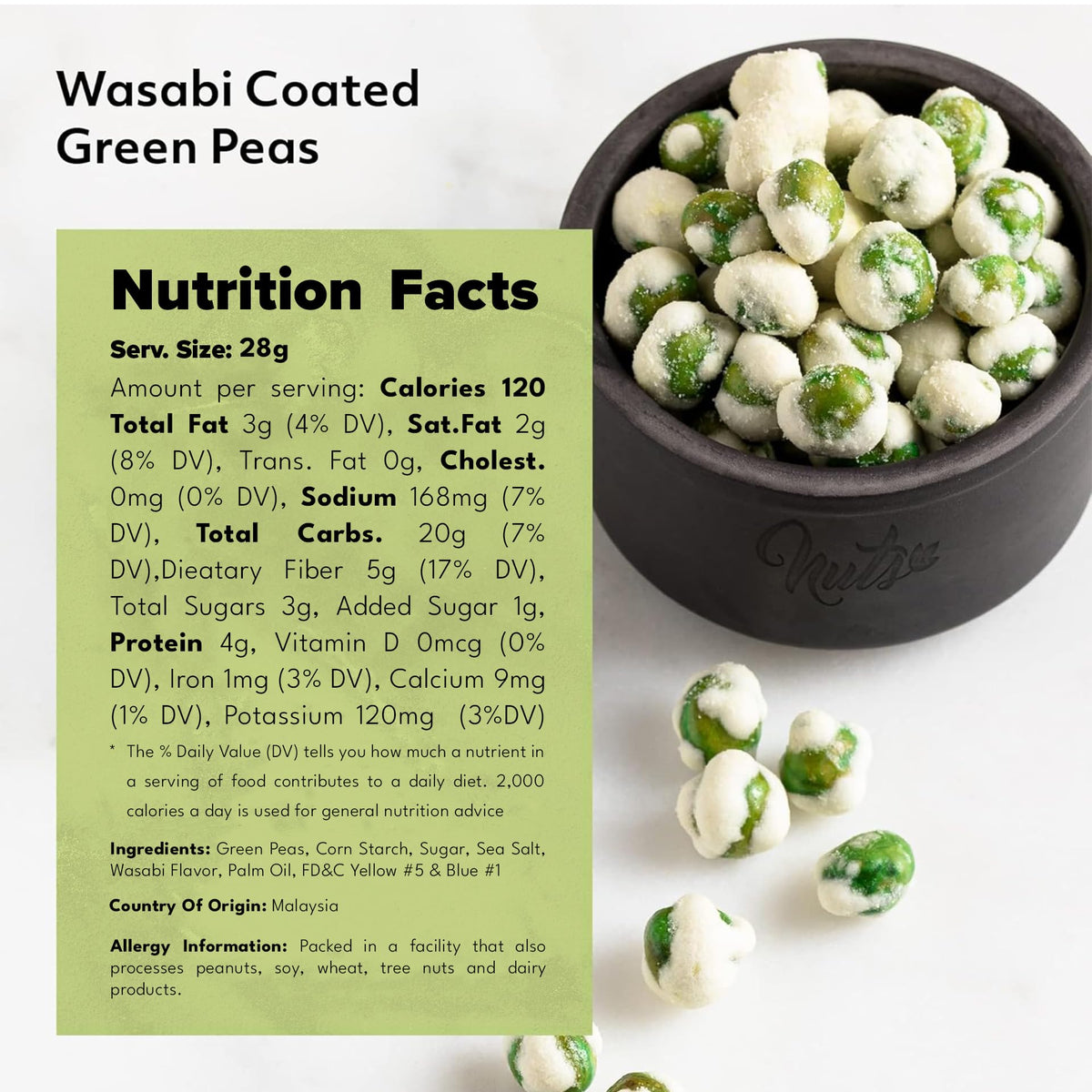 NUTS U.S. Wasabi-Coated Green Peas – Vegan, Premium Quality Crunchy & Spicy Snack (3 LBS)