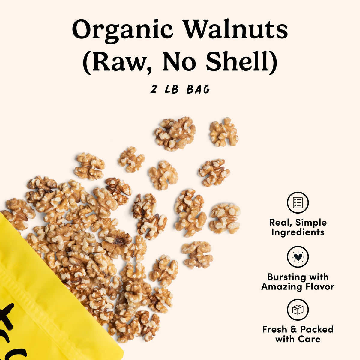 Nuts.com Organic Walnuts (Raw, No Shell) – 2 lb Bag | Protein, Fiber, Gluten-Free, Kosher Pareve