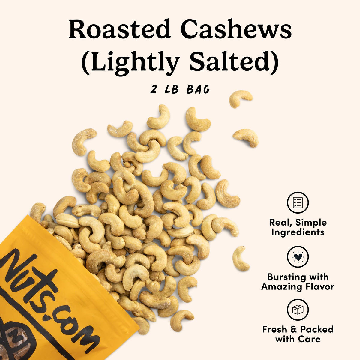 Nuts.com Roasted Cashews (Lightly Salted) – Creamy, Savory Snack, 2 lb Bag | Vegan & Gluten-Free