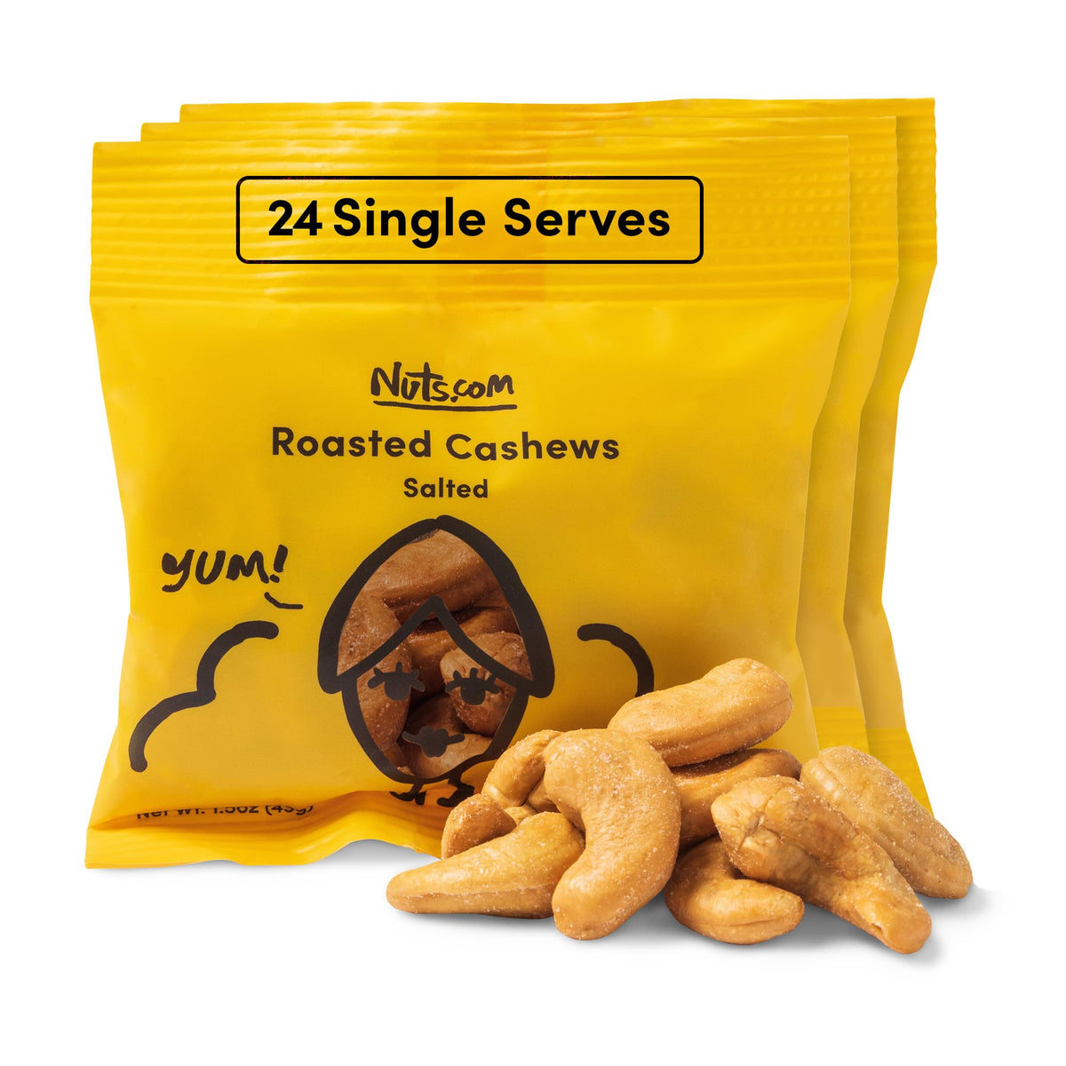 Nuts.com Roasted Salted Cashews – Single-Serve Pack, Protein & Fiber Rich Snack (24 Pack)