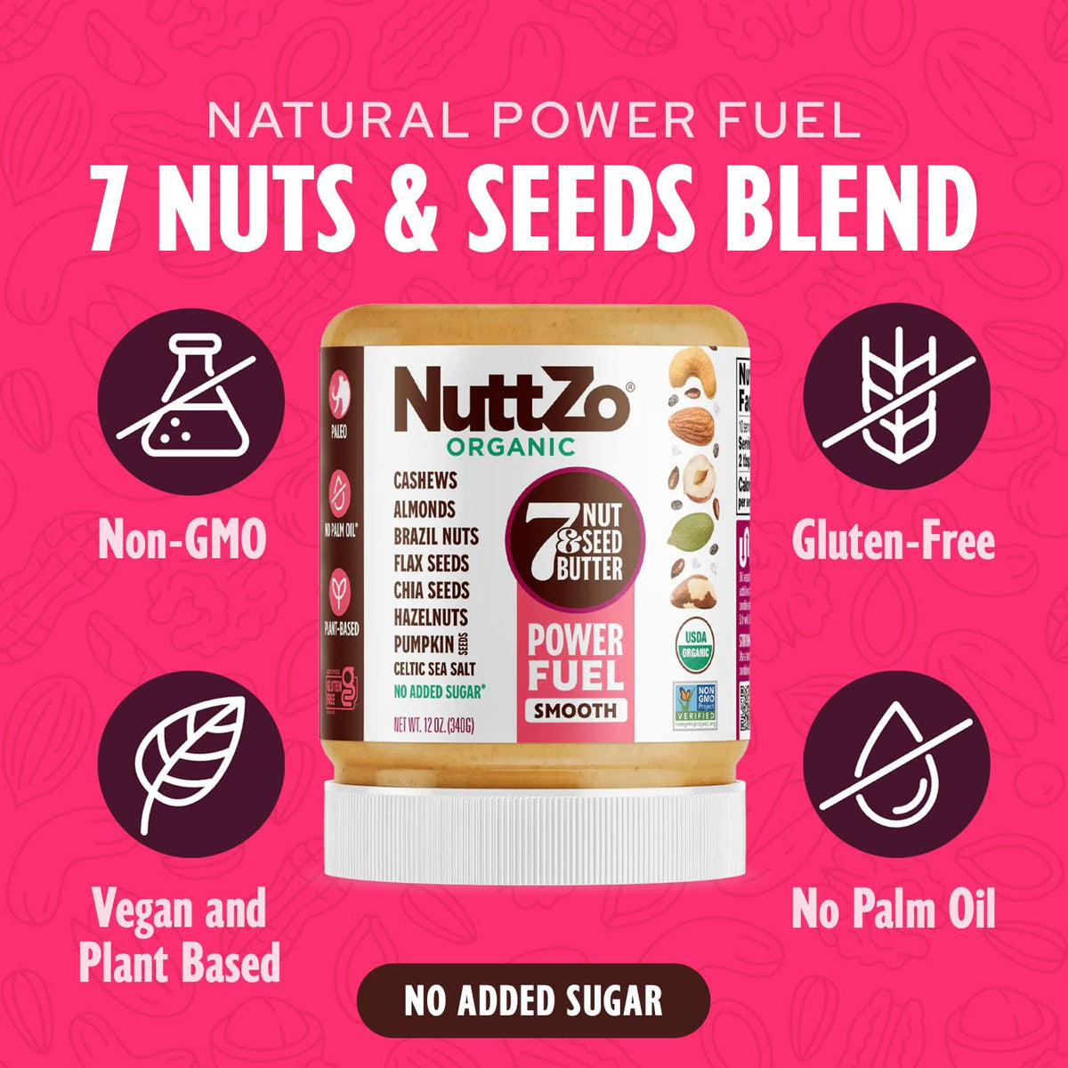 NuttZo Organic Power Fuel — 7 Nuts & Seeds Butter, Smooth, Keto & Paleo Friendly, 2 Pack