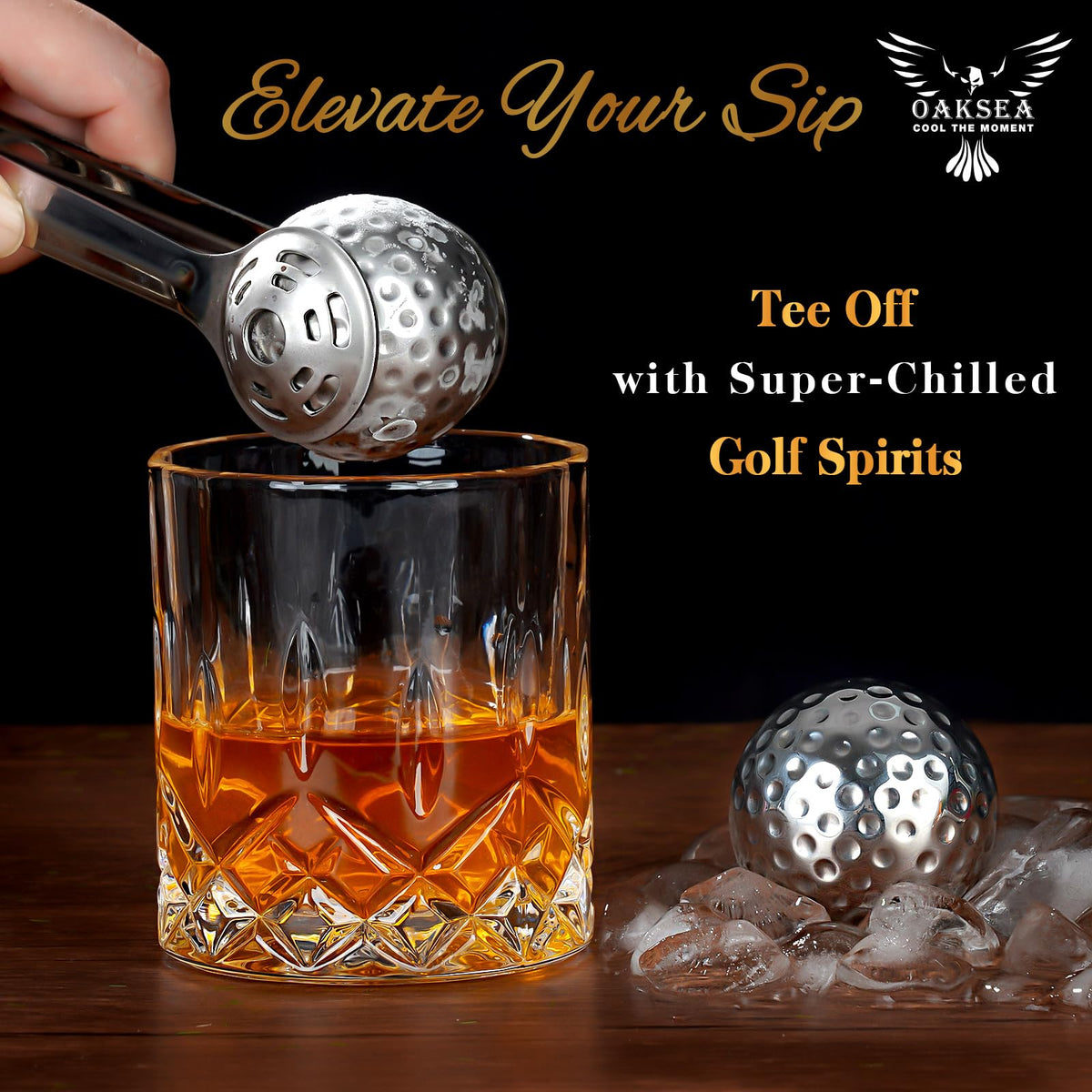 Oaksea Golf Ball Whiskey Stones Gift Set for Men – Engraved Box & Cocktail Cards