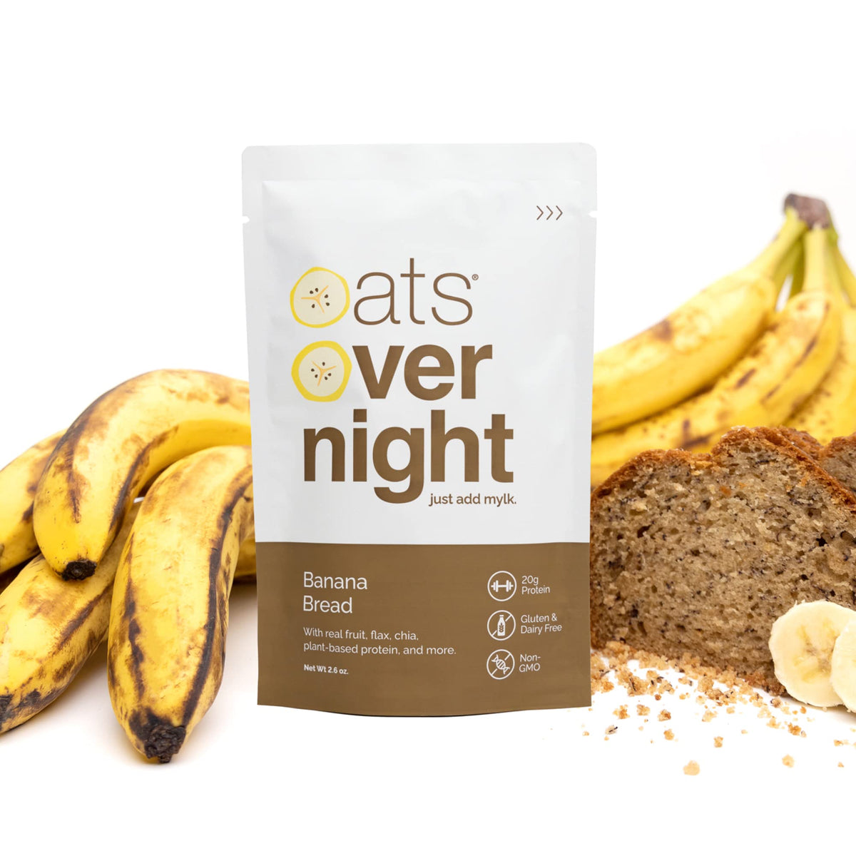 Oats Overnight Banana Bread – Vegan Overnight Oats with 20g Protein, Gluten Free, Non-GMO (8 Pack)