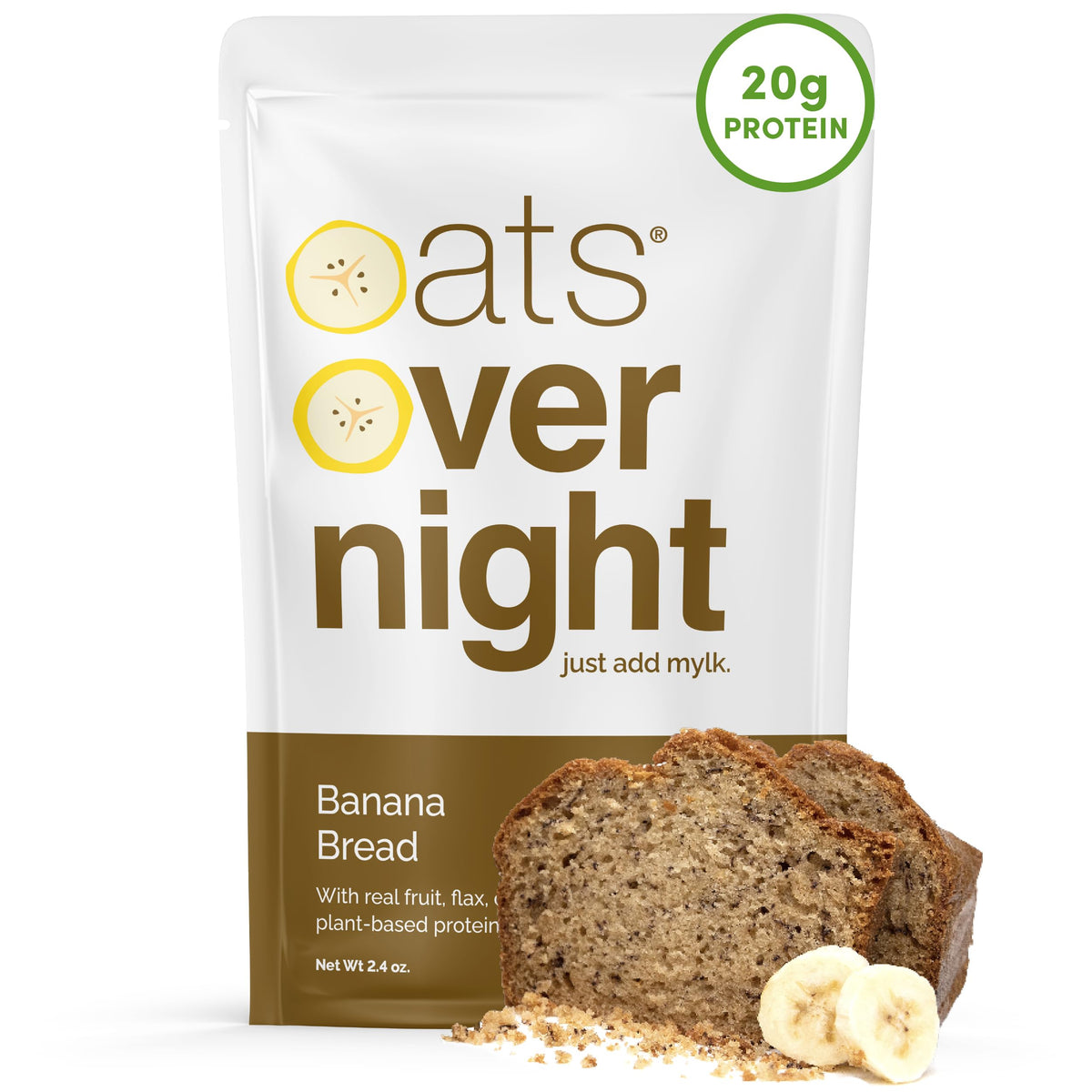 Oats Overnight Banana Bread – Vegan Overnight Oats with 20g Protein, Gluten Free, Non-GMO (8 Pack)