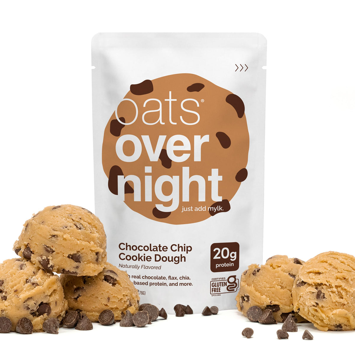 Oats Overnight Chocolate Chip Cookie Dough – Vegan 20g Protein Breakfast Shake (Gluten Free, 2.6 oz per meal) – 16 Pack