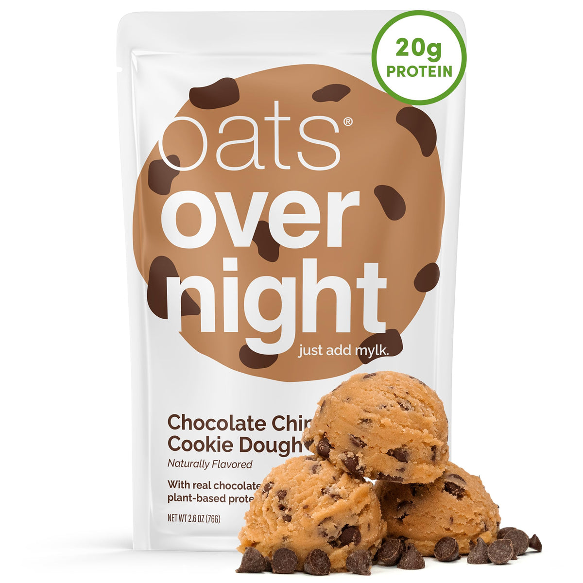 Oats Overnight Chocolate Chip Cookie Dough – Vegan 20g Protein Breakfast Shake (Gluten Free, 2.6 oz per meal) – 16 Pack